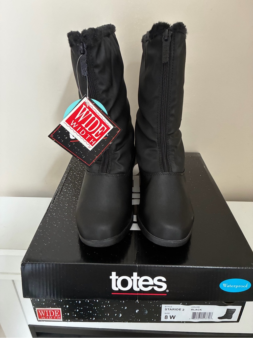 Totes Starfire 2 Waterproof Black Wide Winter Boots US 8 W NWT